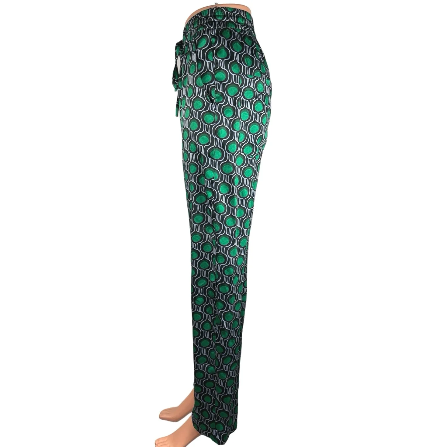 Zara Green Black High Rise Elastic Waist Pull On Drawstring Wide Leg Pants Sz XS - Image 2