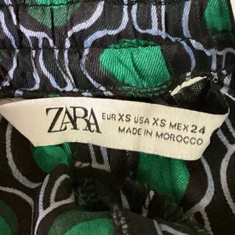 Zara Green Black High Rise Elastic Waist Pull On Drawstring Wide Leg Pants Sz XS - Image 4