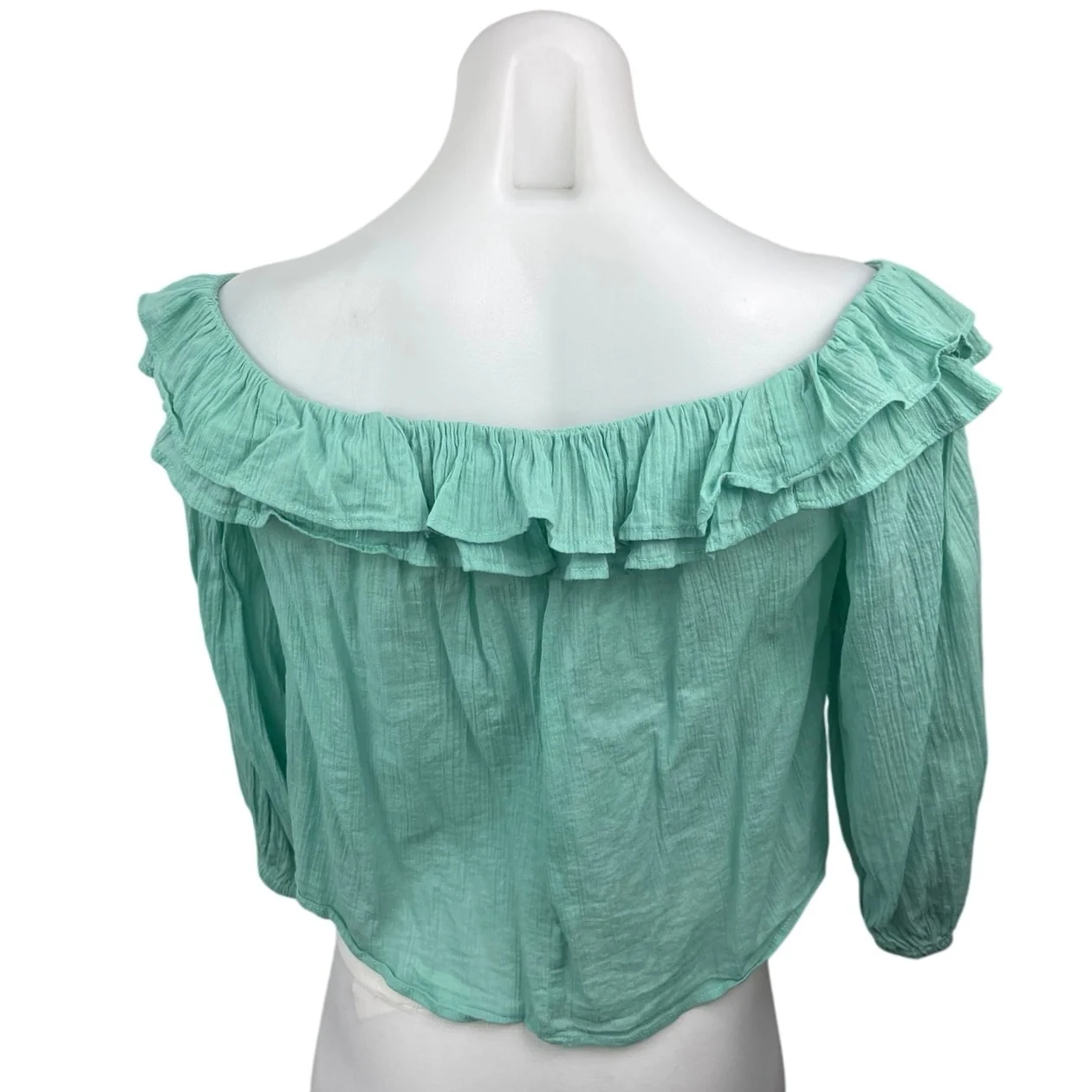 Zara Green Ruffle Tiered Off The Shoulder 3/4 Sleeve Crop Blouse Top Size S - Image 2