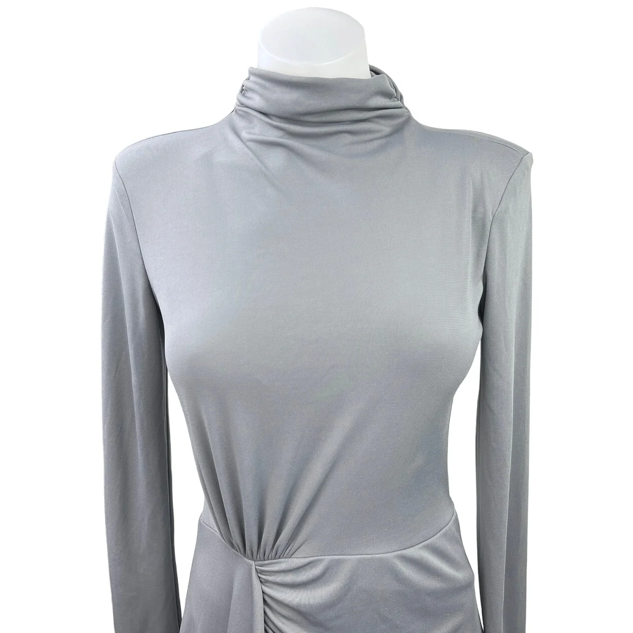 Zara Grey Long Sleeve Turtle Neck Drape Knit Gathered Asymmetric Short Dress XS - Image 3