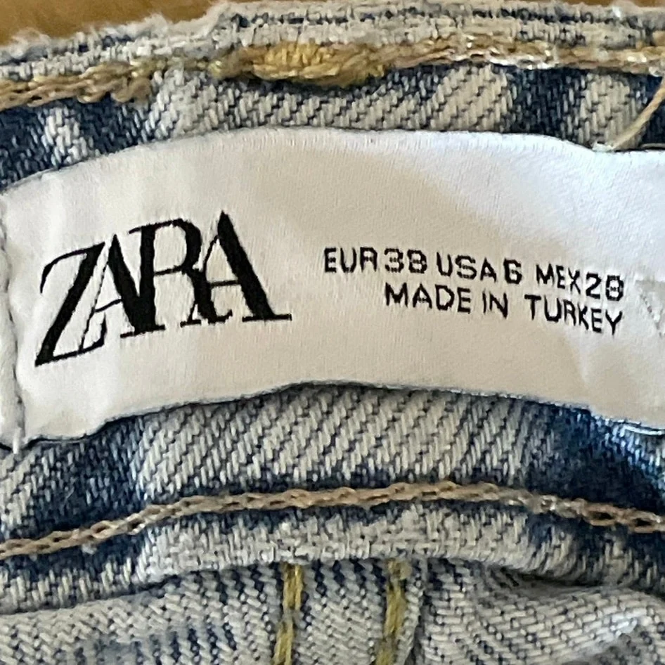 Zara Light Blue Frayed Hem High Rise Baggy Palazzo Wide Leg Denim Jeans Pants 6 - Image 5