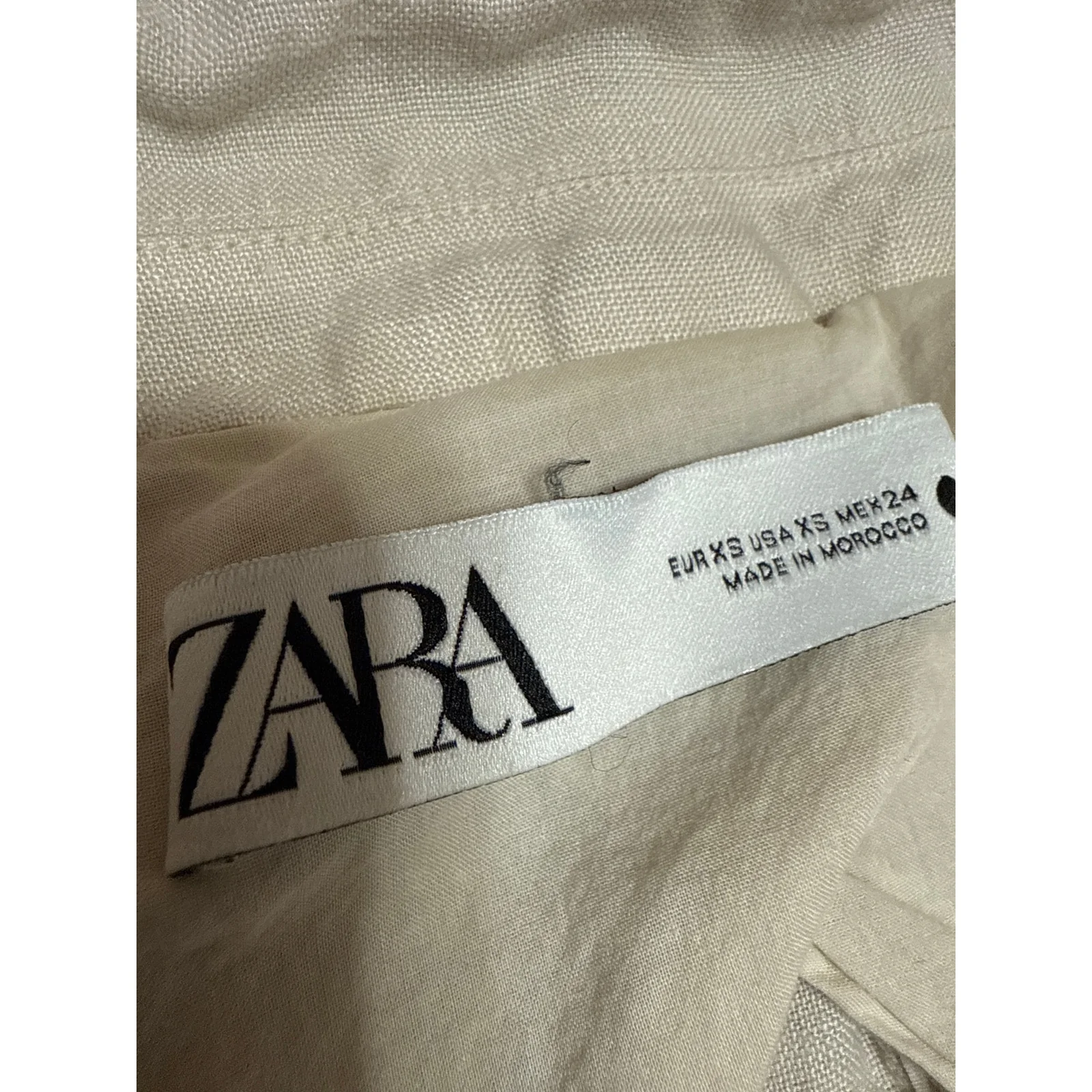 Zara Linen Beige Tan One Button Notch Collar Long Sleeve Blazer Coat Jacket XS - Image 3