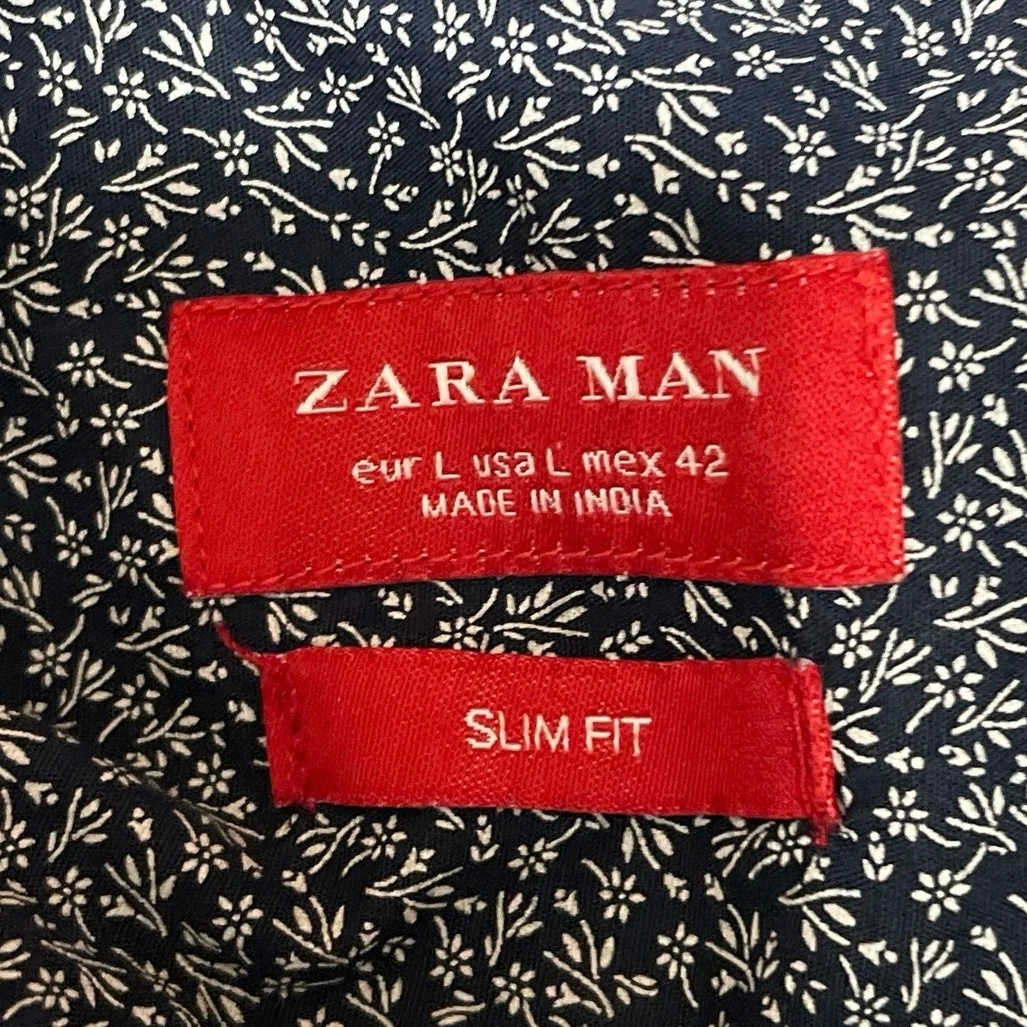 Zara Men's Black Floral Collared Long Sleeve Slim Casual Button Down Shirt Top L - Image 4