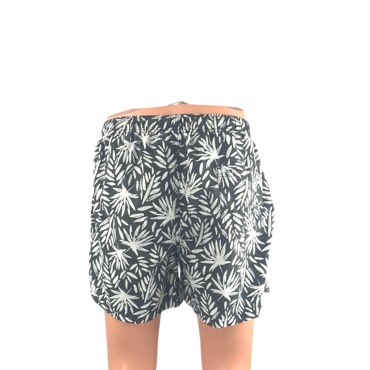 Zara Men's Black White Leaf Tropical Hawaiian Surf Beach Mini Shorts Size L - Image 3