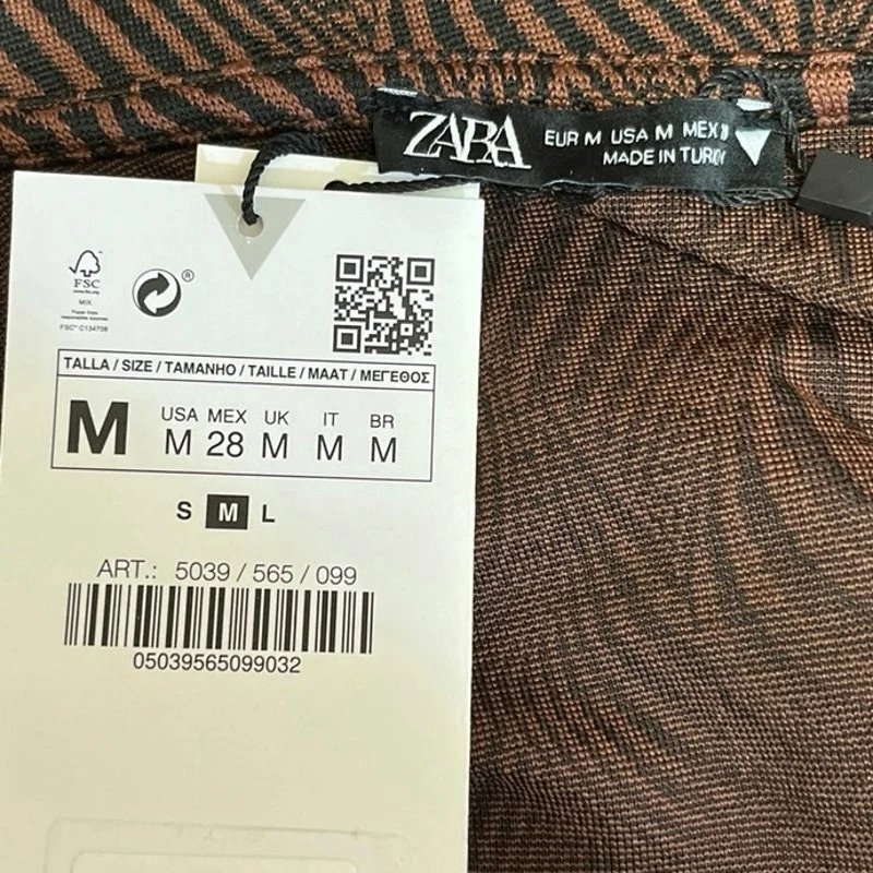 Zara NWT Brown Geometric Square Neck Keyhole Long Sleeve Mini Bodycon Dress Sz M - Image 3