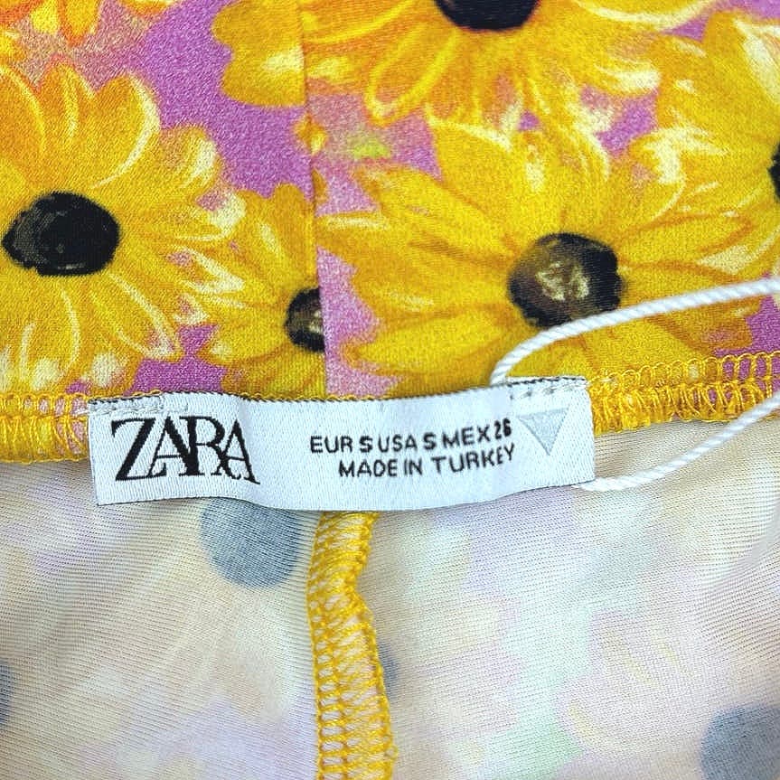 Zara NWT Pink Yellow Sunflower Floral Yoga Stretch Athletic Yoga Biker Shorts S - Image 4