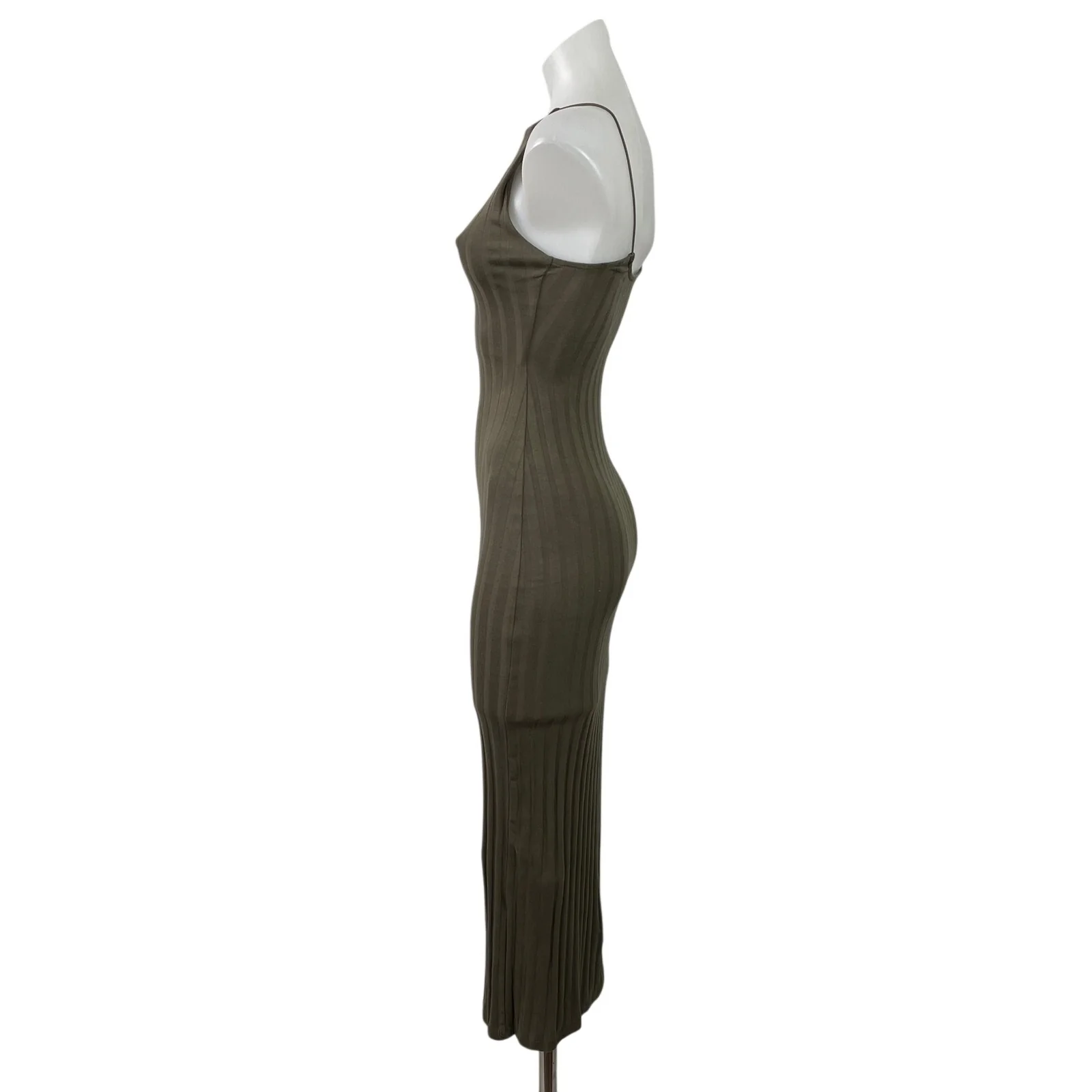 Zara Olive Green Ribbed Knit High Neck Sleeveless Mid Bodycon Dress Size S - Image 2