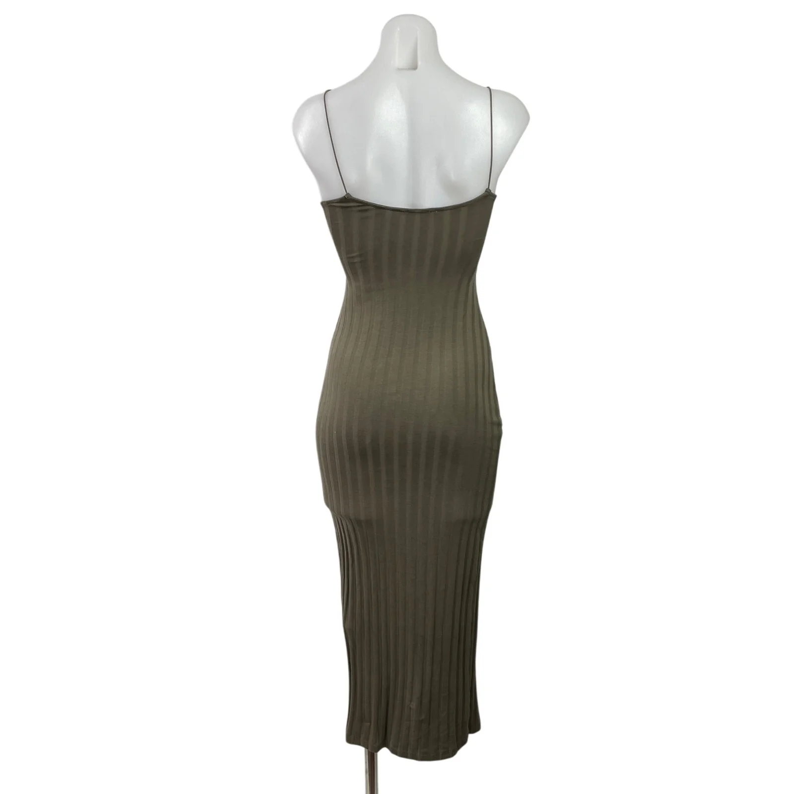 Zara Olive Green Ribbed Knit High Neck Sleeveless Mid Bodycon Dress Size S - Image 3