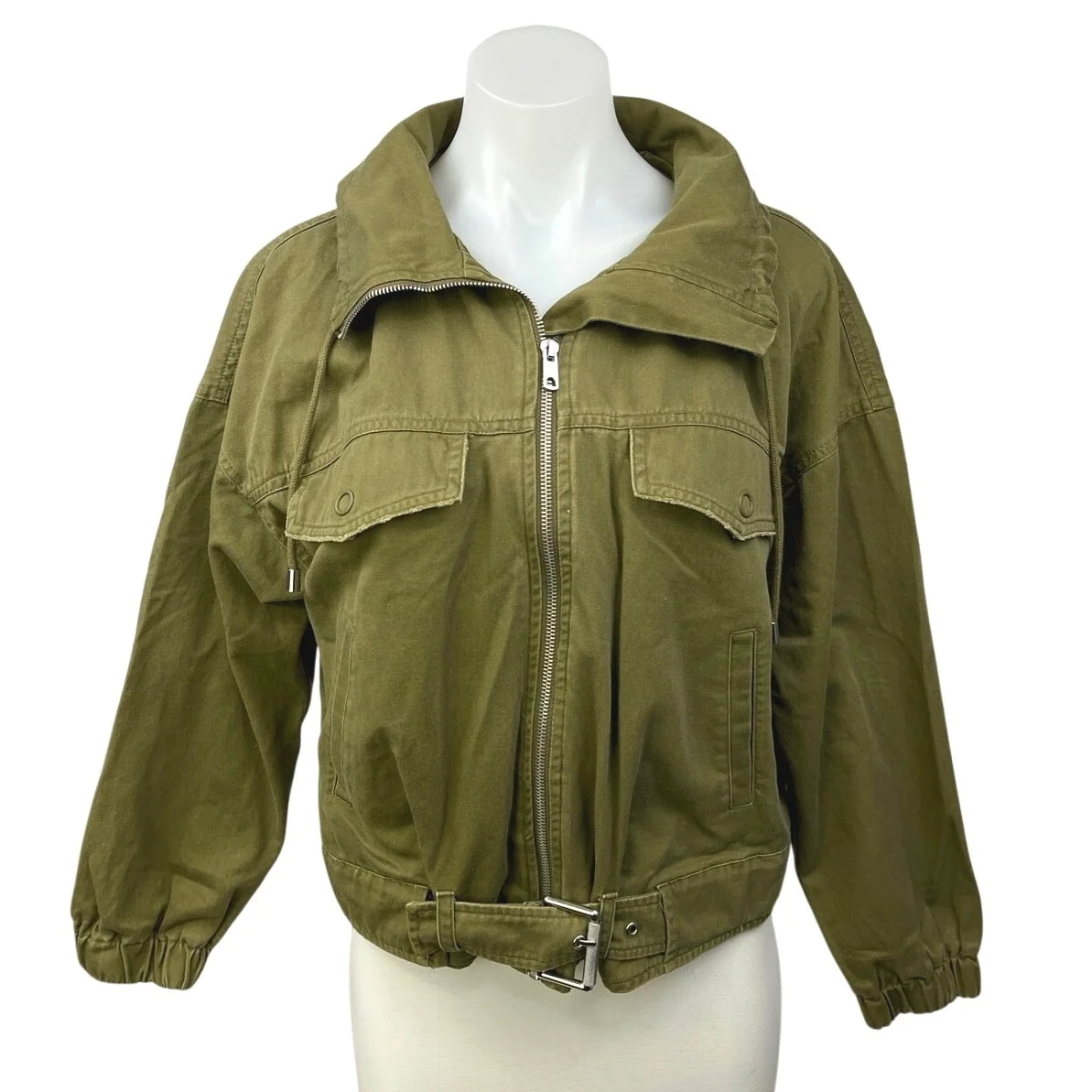 Zara Olive Green Zip Up Collared Long Sleeve Military Outdoor Jacket Coat Sz XS