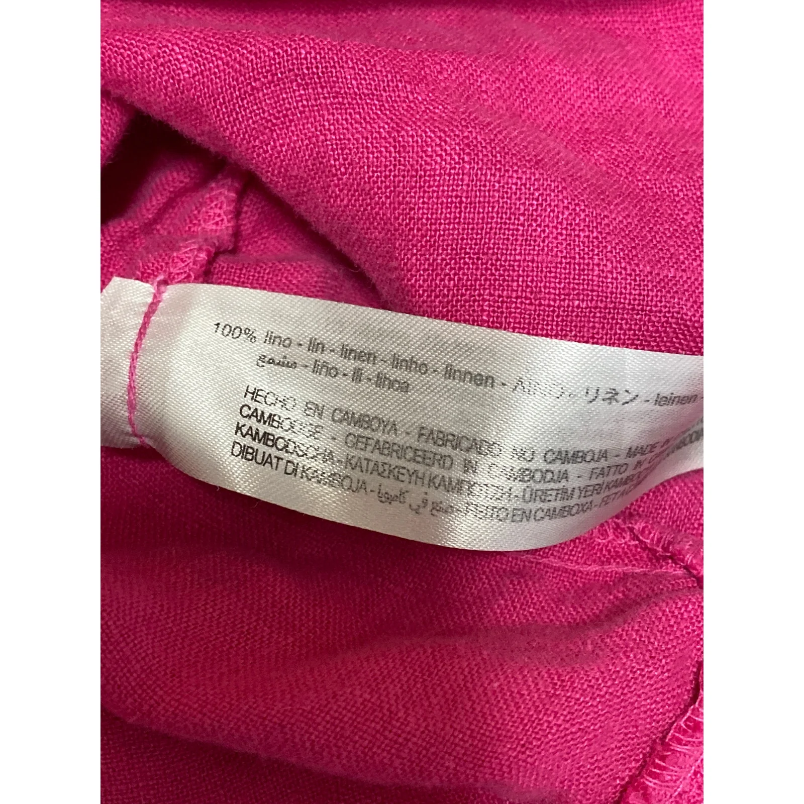 Zara Pink 100% Linen Tie Cami Strap Backless Babydoll Ruffle Mini Dress Size M - Image 6