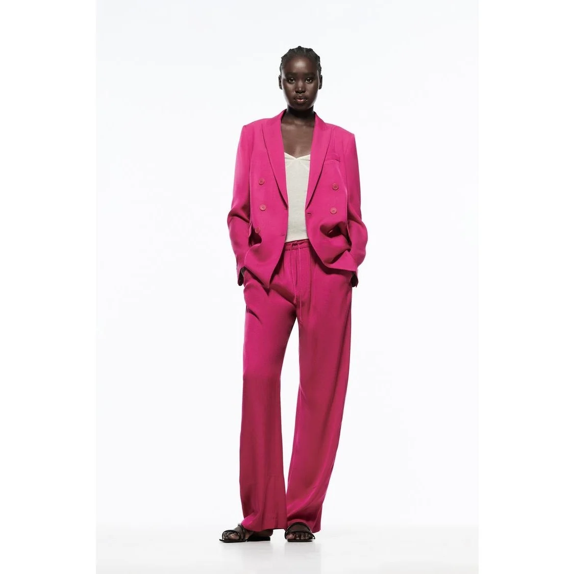 Zara Women's Fuchsia Pink Double Breasted Notch Collar Blazer Coat Jacket Sz XS - Image 11
