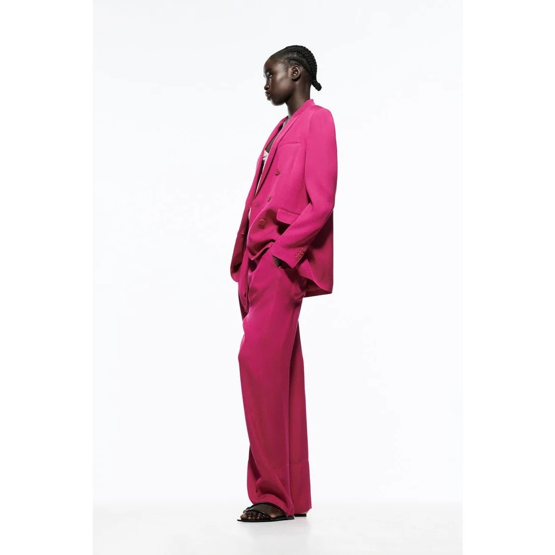 Zara Women's Fuchsia Pink Double Breasted Notch Collar Blazer Coat Jacket Sz XS - Image 4