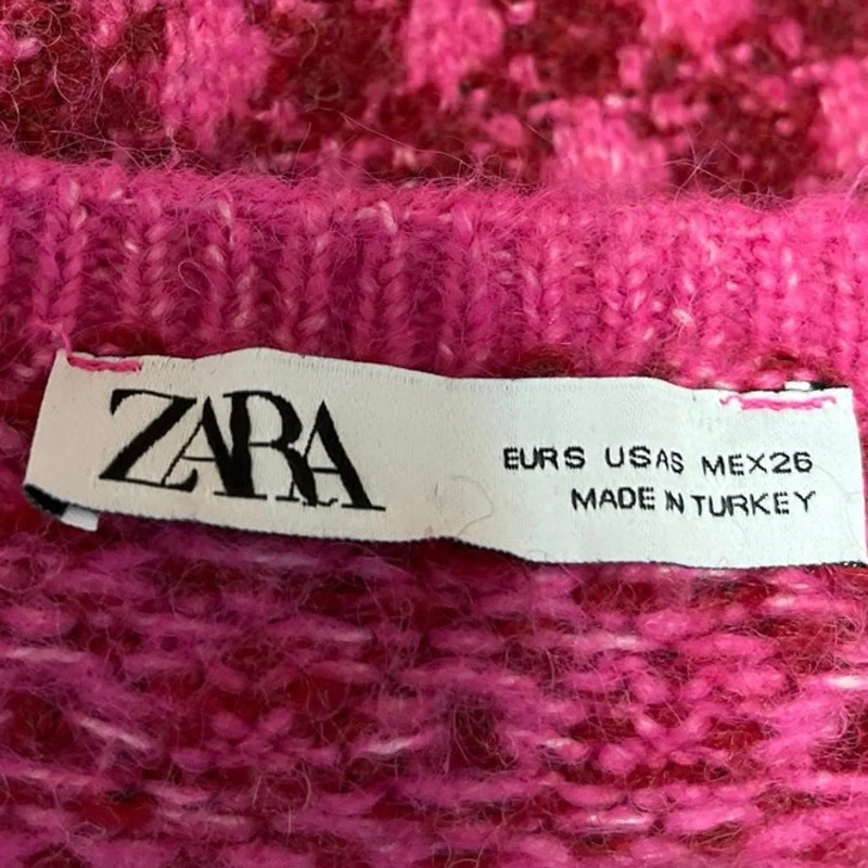 Zara Pink Wool Plaid Checkered Crochet Knit Square Neck Crop Sweater Tank Top S - Image 4