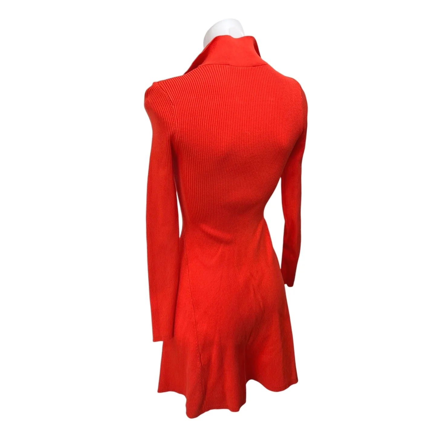 Zara Red Orange Rib Knit V-neck Long Sleeve Collar Mini Polo Sweater Dress Sz S - Image 2