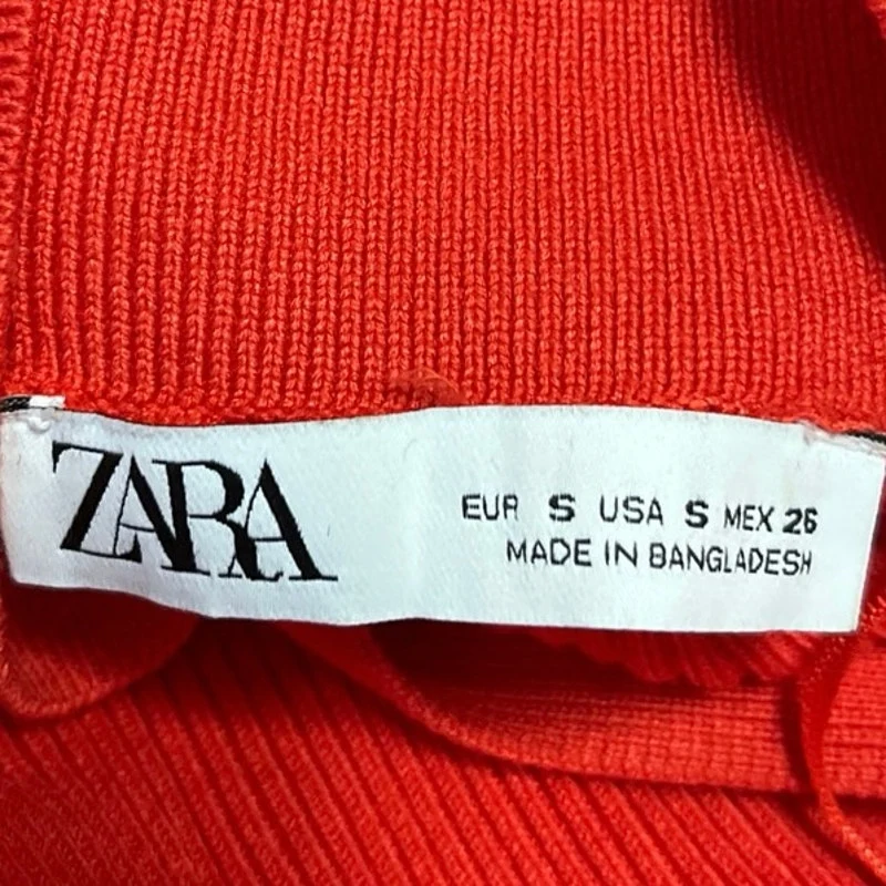 Zara Red Orange Rib Knit V-neck Long Sleeve Collar Mini Polo Sweater Dress Sz S - Image 4