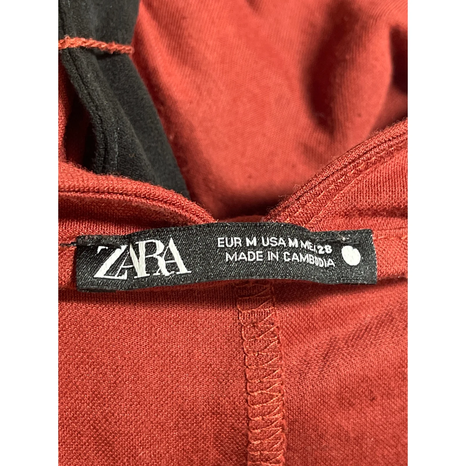 Zara Rust Orange Long Sleeve V Neck Belted Tie Waisted A Line Midi Dress Size M - Image 3