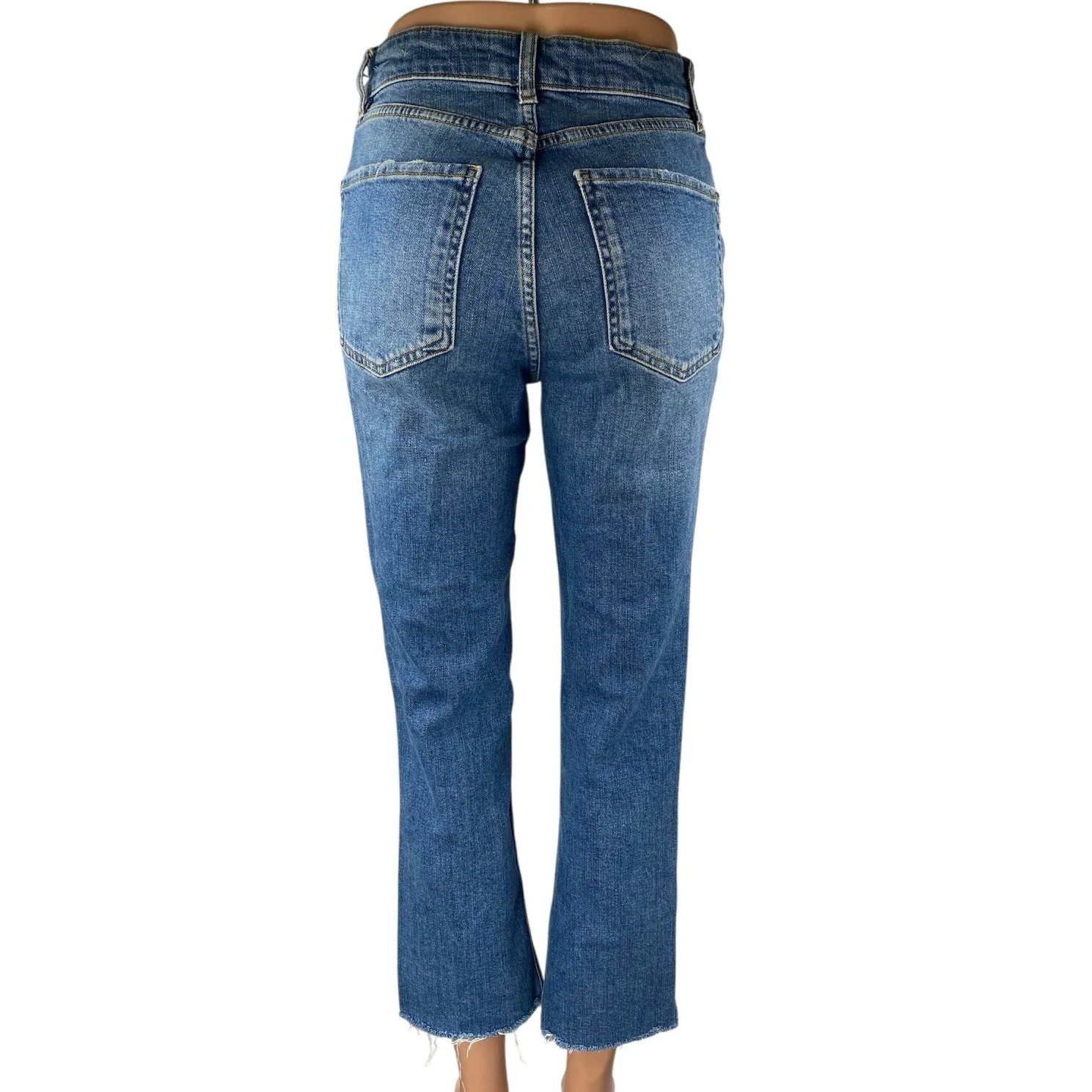 Zara The Dreed Flare Blue High Rise Medium Wash Raw Hem Crop Denim Jeans Size 4 - Image 3