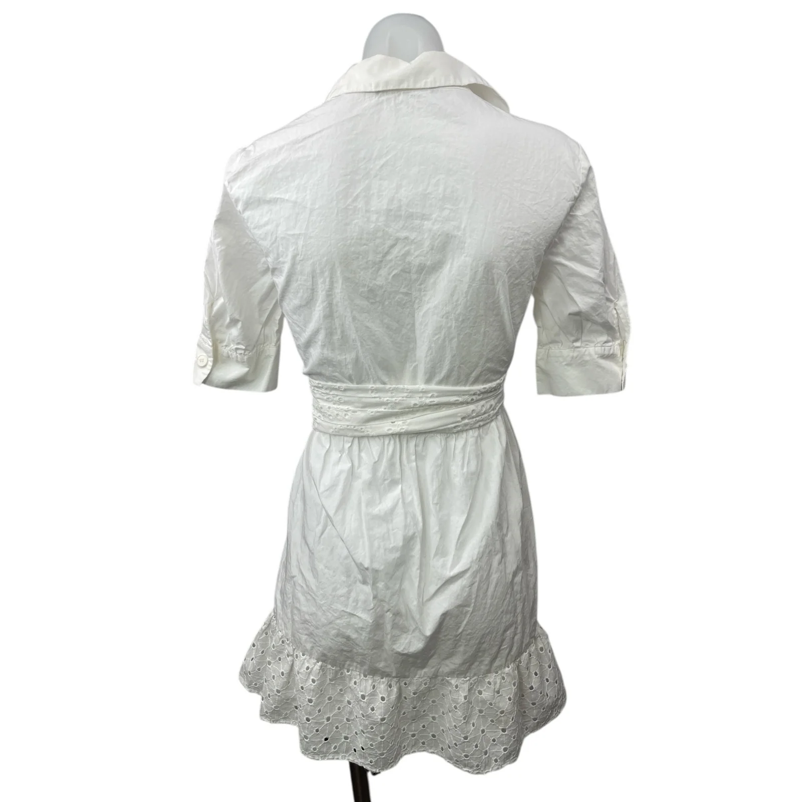 Zara White Belted Embroidered Eyelet Short Sleeve Mini A-Line Shirt Dress Size S - Image 2