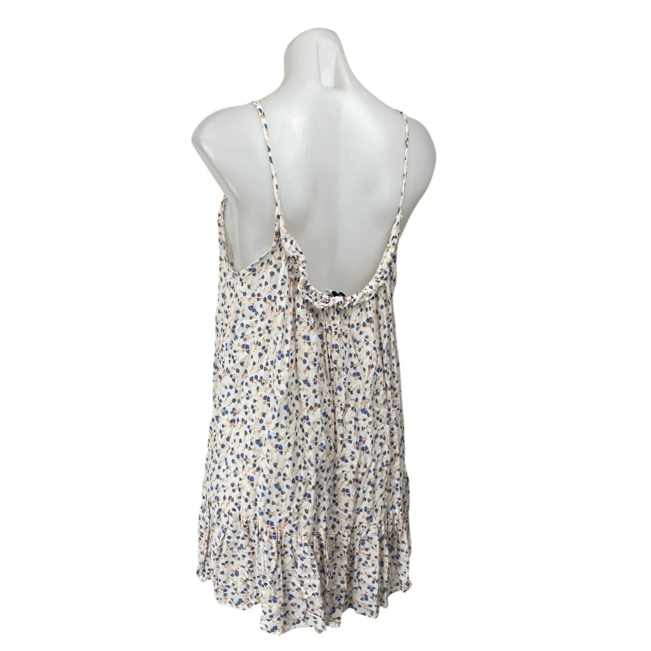 Zara White Blue Floral Sleeveless Scoop Neck Ruffle Cami Tank Mini Dress Size L - Image 2
