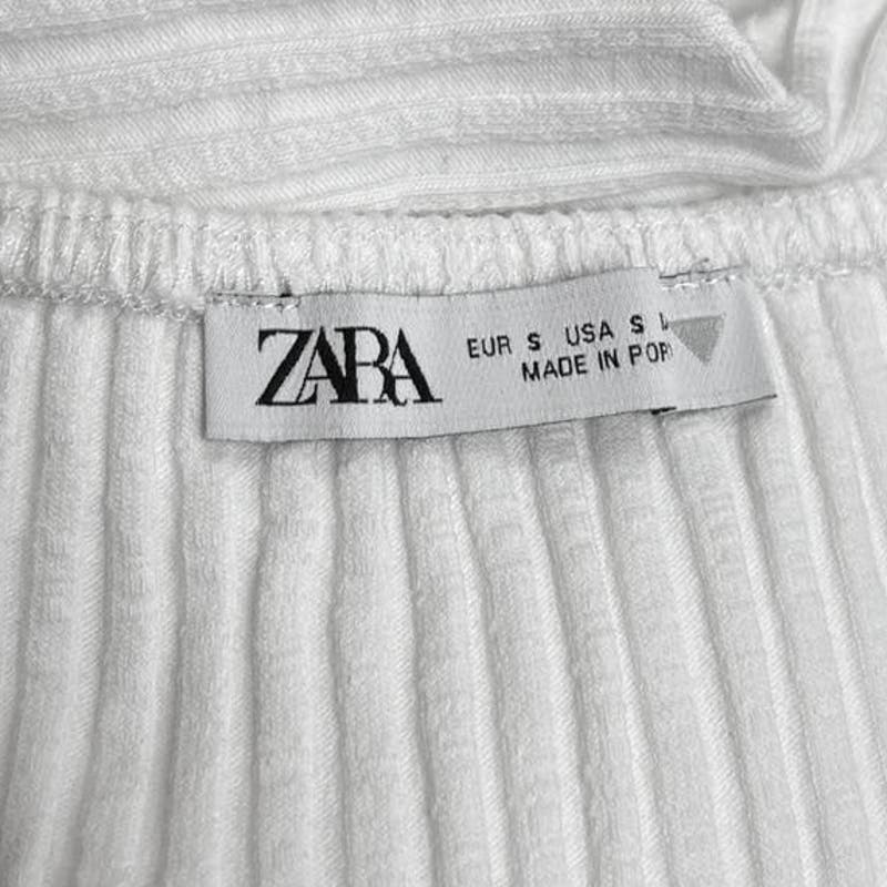Zara White Combined Organza Knit Puff Sleeve Square Neck Cropped Blouse Top Sz S - Image 9