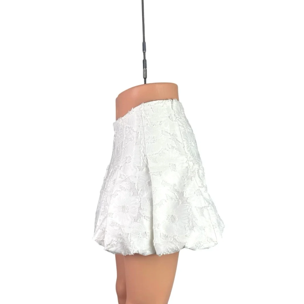 Zara White Floral Pleated Textured High Waist Bubble A Line Mini Skirt Size XS - Image 2