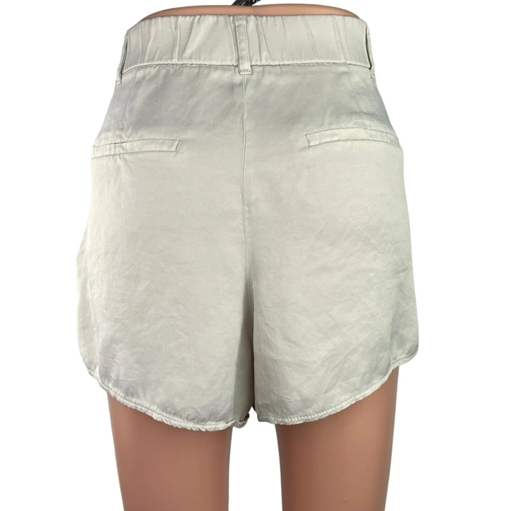 Zara White Gray High Waisted Belt Loop Pleated Front Pockets Mini Shorts Size M - Image 3