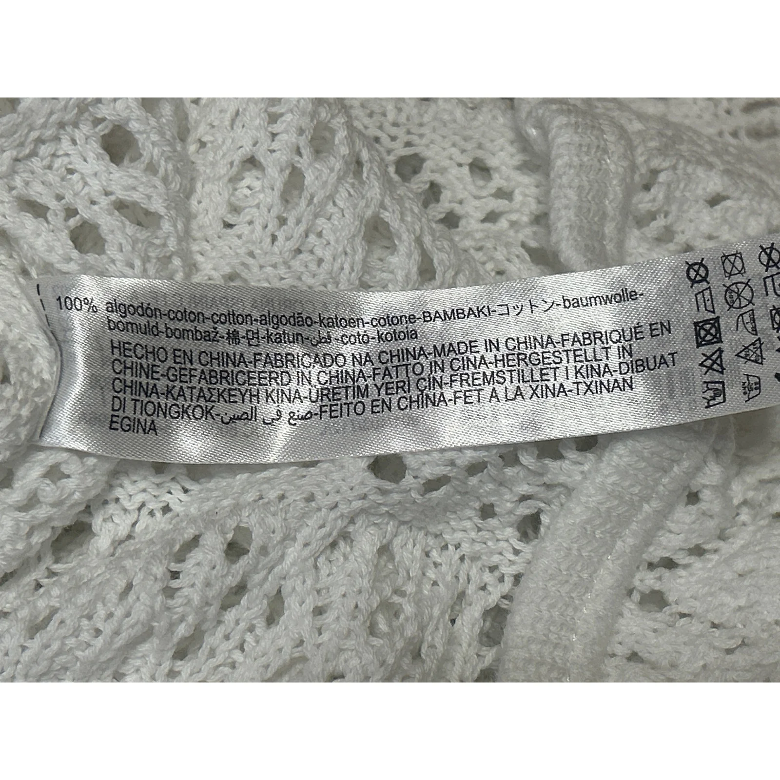 Zara White Long Bell Sleeve Open Knit Crochet Crew Cover Up Blouse Top Size L - Image 4