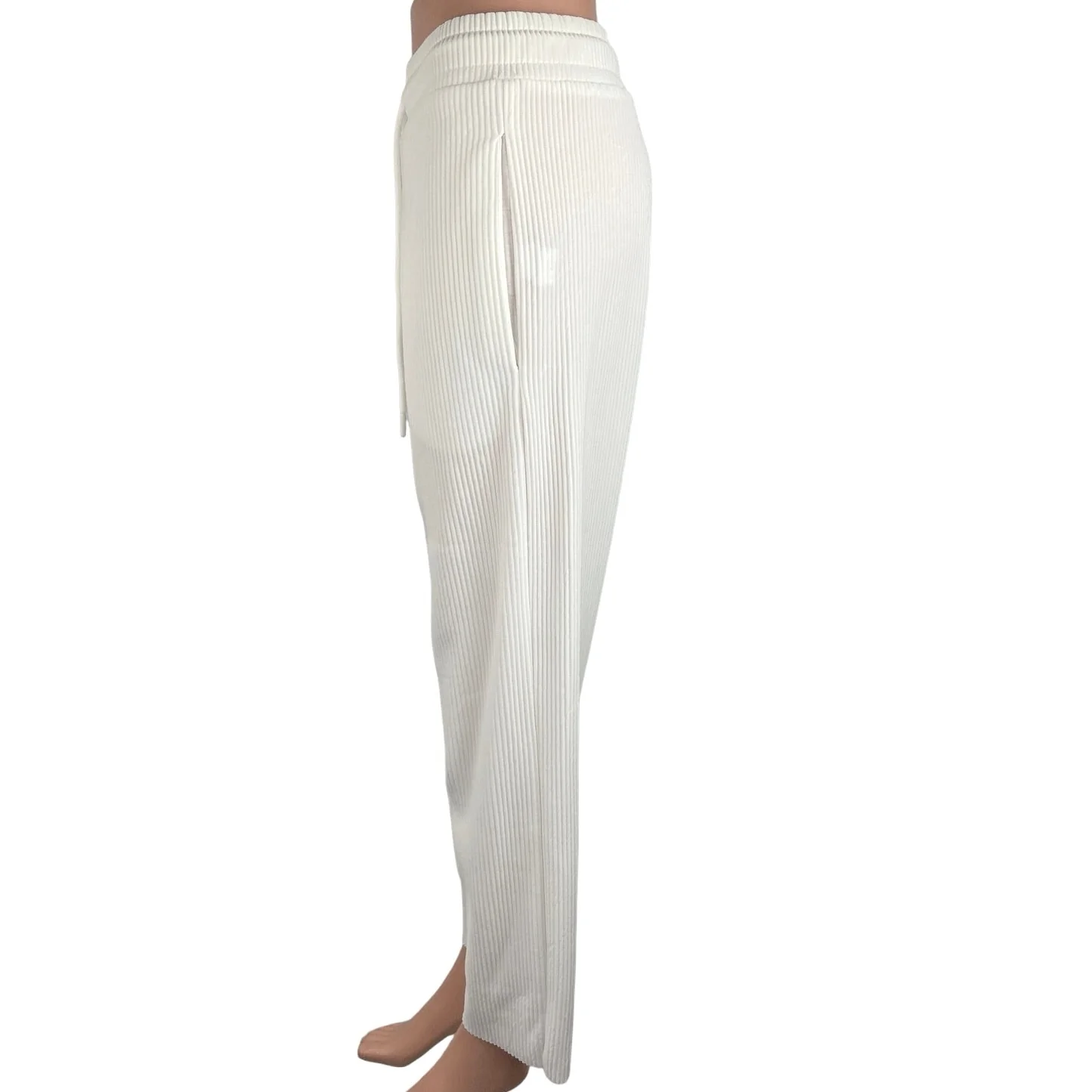 Zara White Ribbed Elastic Waist Drawstring Pull On Sweatpants Lounge Pants Sz S - Image 2