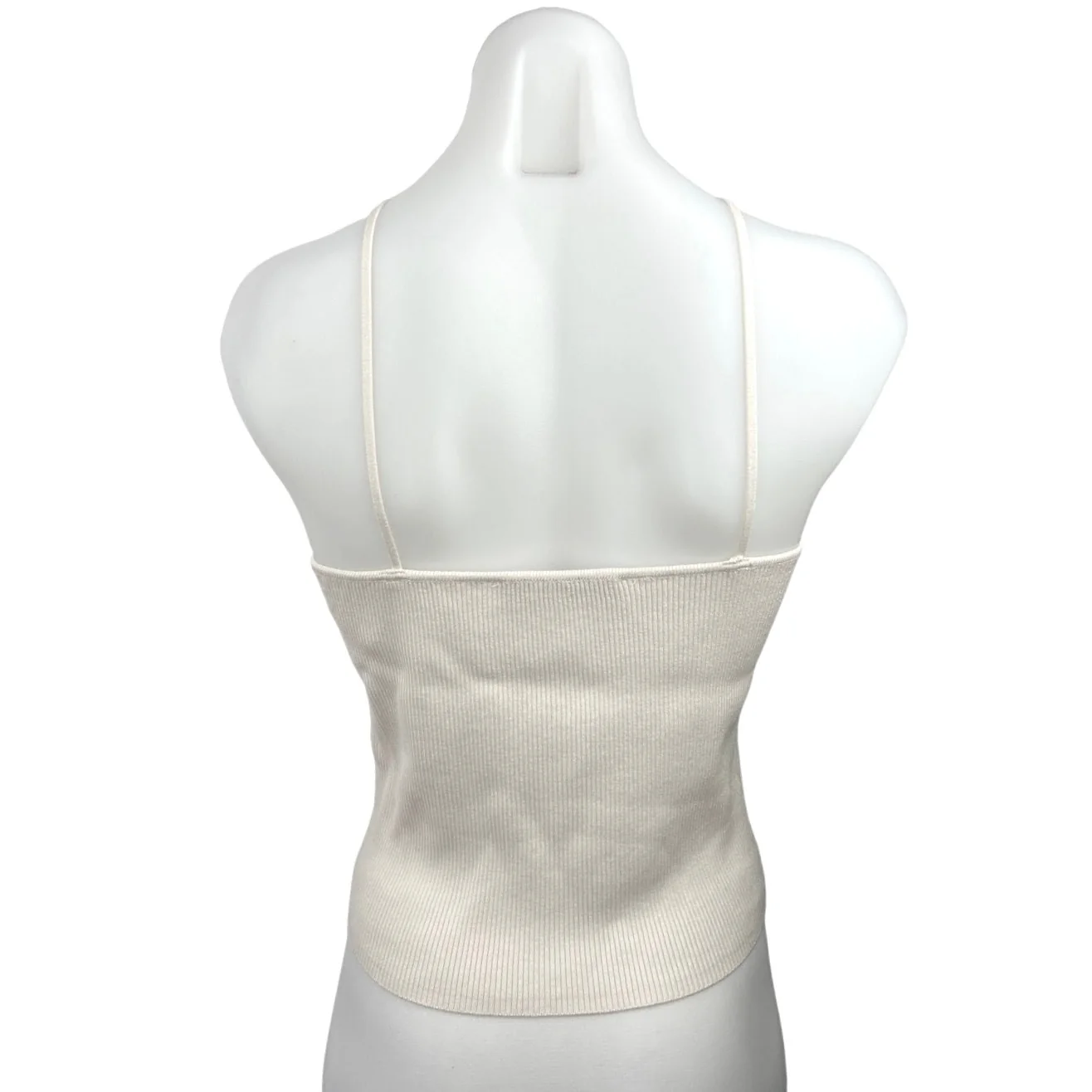Zara White Ribbed Knit Halter Neck Spaghetti Strap Stretch Cami Tank Top Size L - Image 2