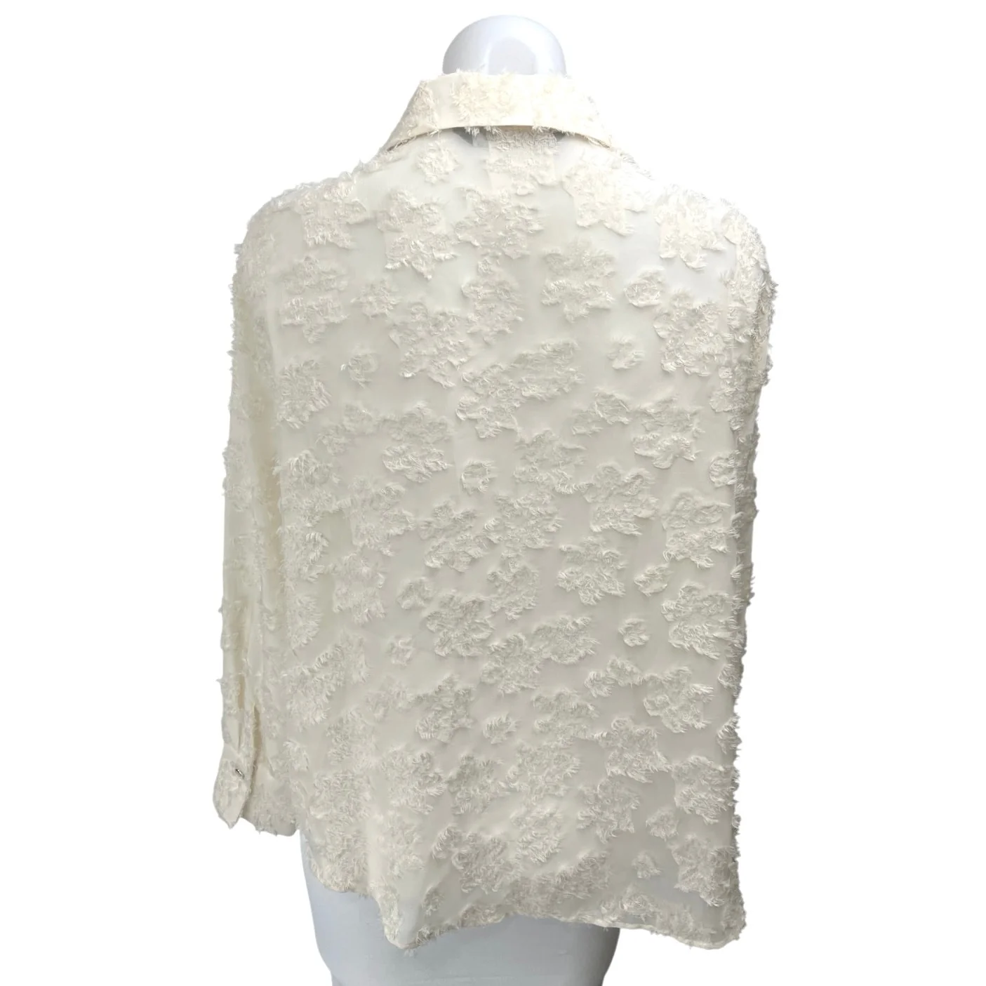 Zara White Textured Jacquard Floral Long Sleeve Button Down Shirt Blouse Top M - Image 2