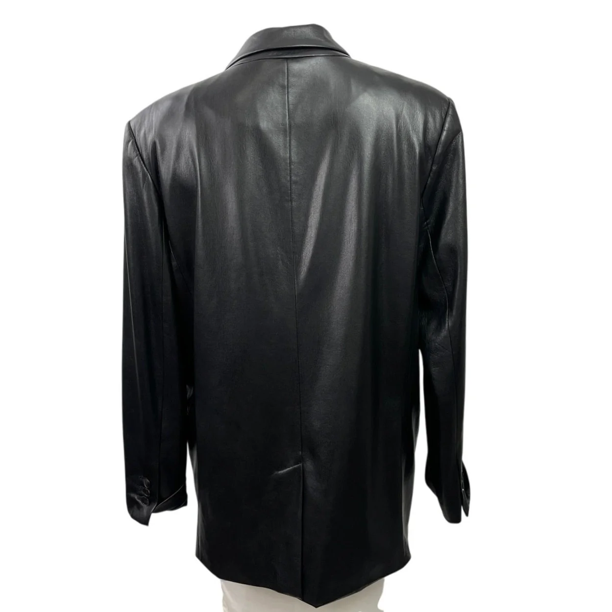 Zara Women Black Faux Leather Vegan Peak Lapel Relaxed Blazer Coat Jacket Size L - Image 3