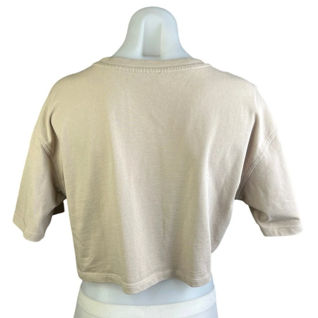 Zara Women's Beige Crew Neck Short Sleeve Crop Oversized Tee T-shirt Top Size M - Image 2