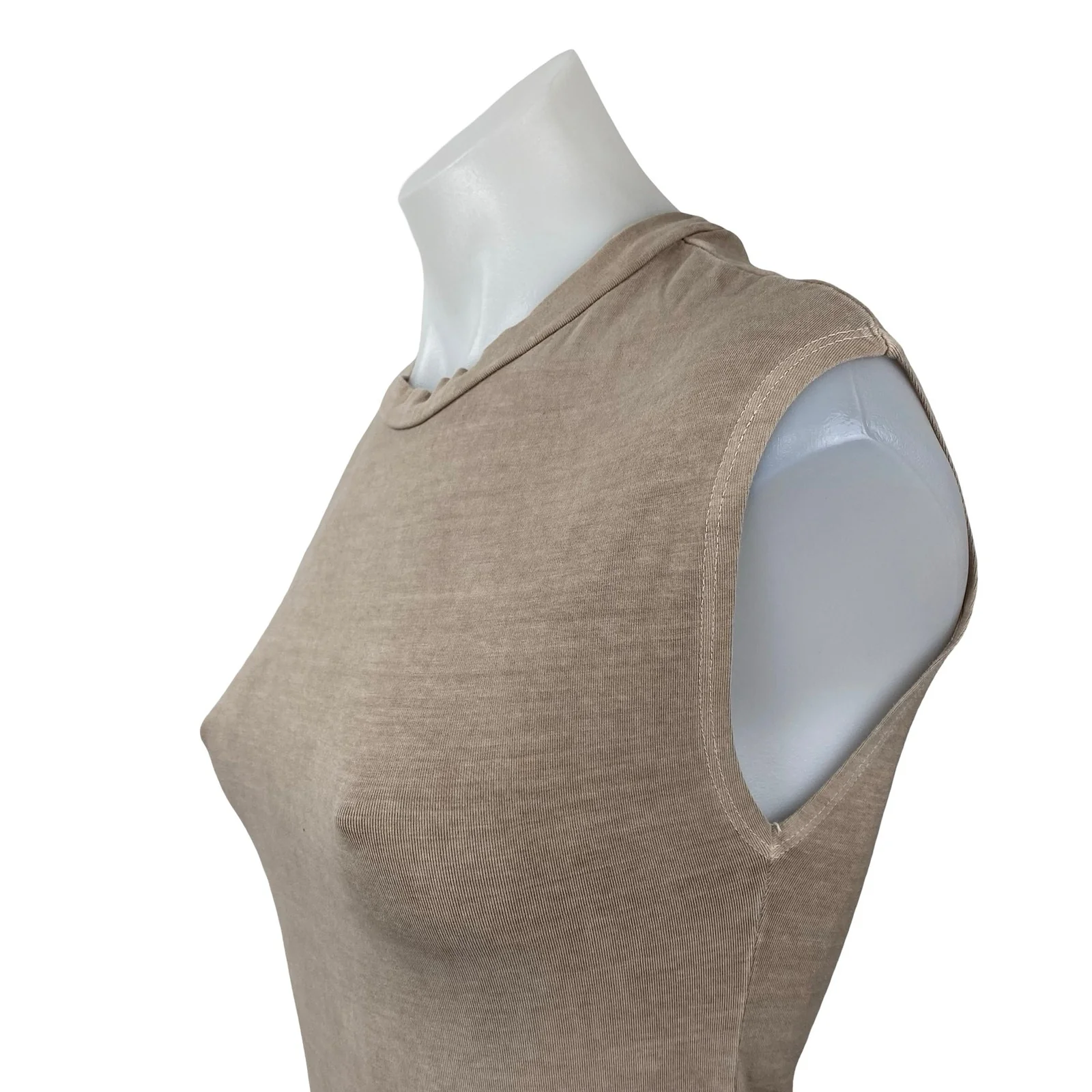 Zara Women's Beige Khaki Crew Neck Sleeveless Neutral Tank Bodysuit Top Size S - Image 3