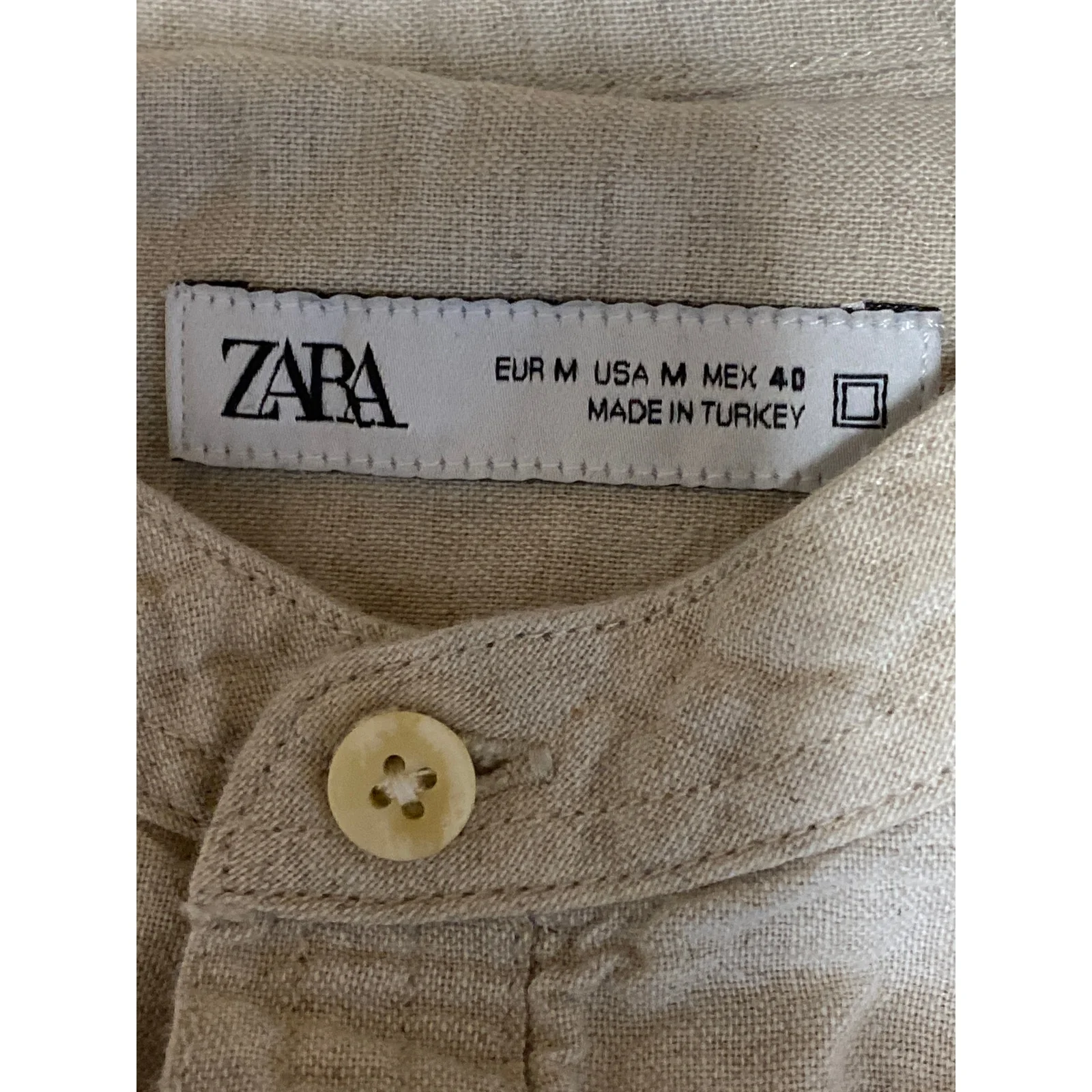 Zara Women's Beige Linen Mock Neck Button Front Long Sleeve Shirt Top Size M - Image 5