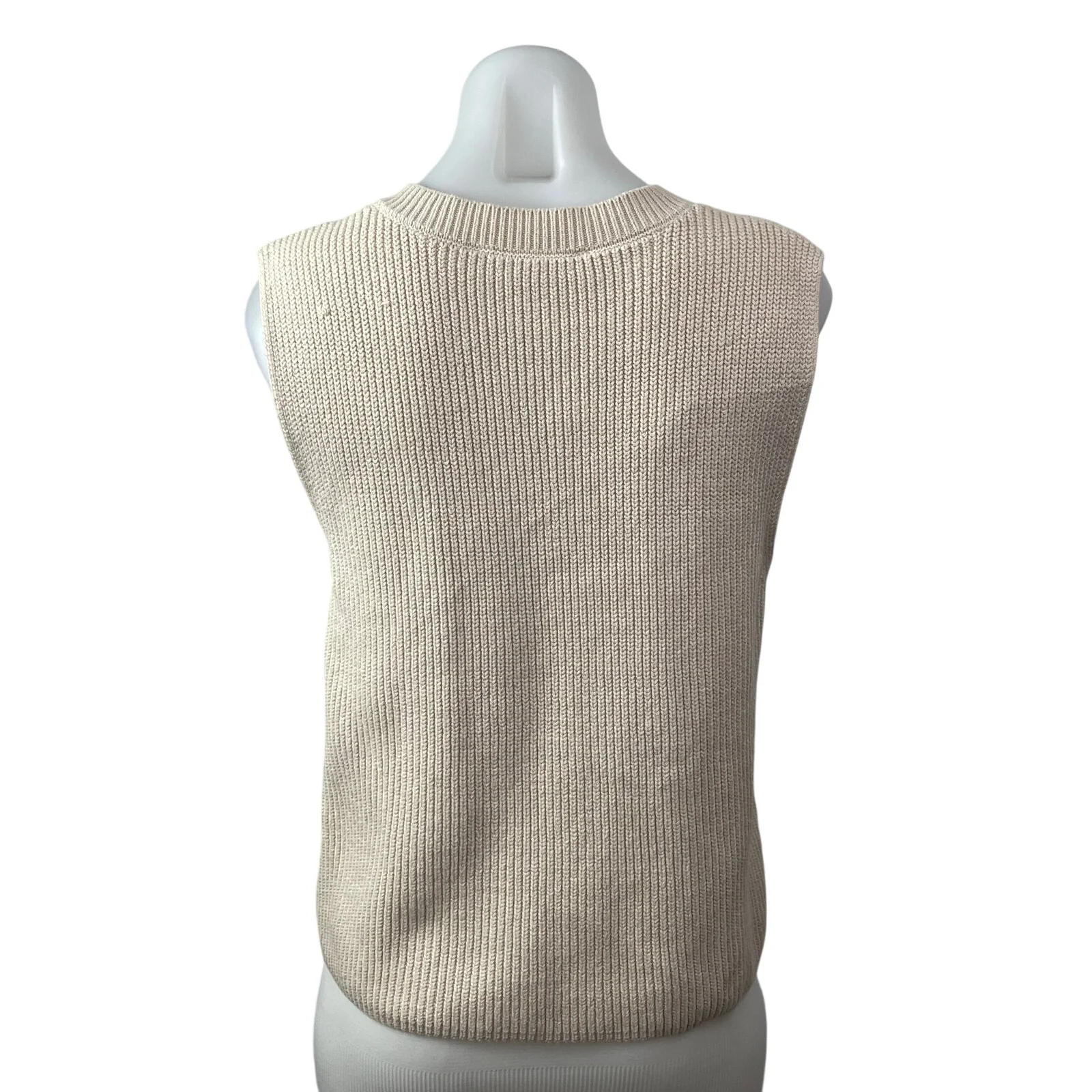 Zara Women's Beige Ribbed Knit V Neck Sleeveless Vest Sweater Tank Top Size L - Image 3