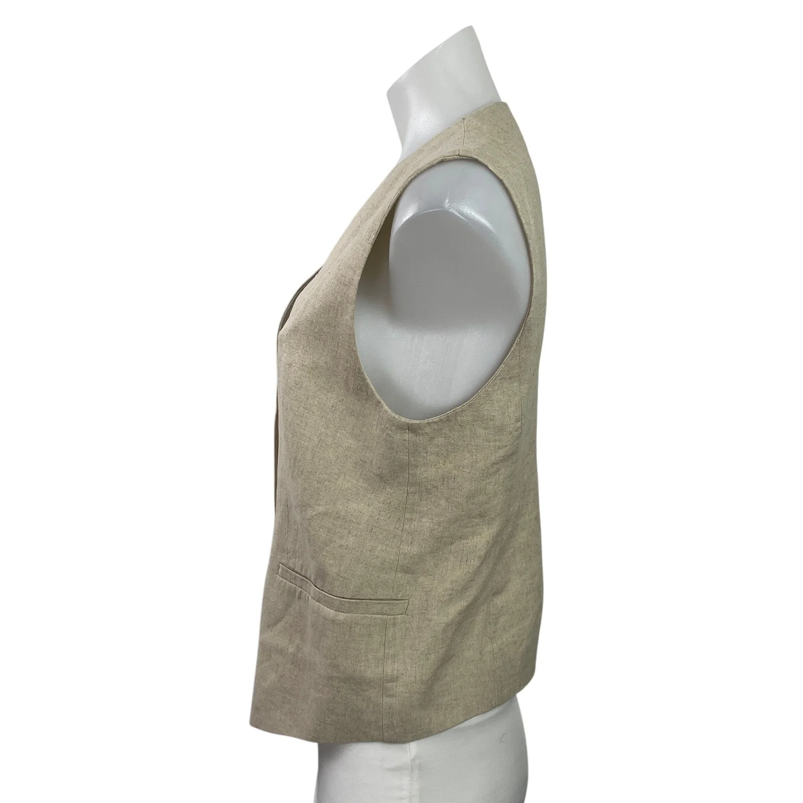 Zara Women's Beige Sleeveless V Neck Button Down Pocket Blouse Vest Top Size M - Image 2