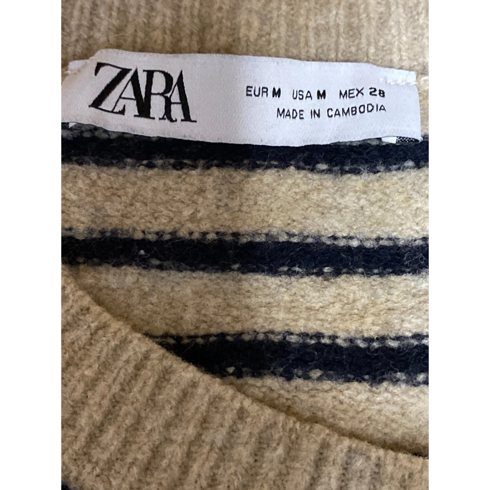 Zara Women's Beige Wool Striped Long Sleeve Button Down Cardigan Sweater Top M - Image 5