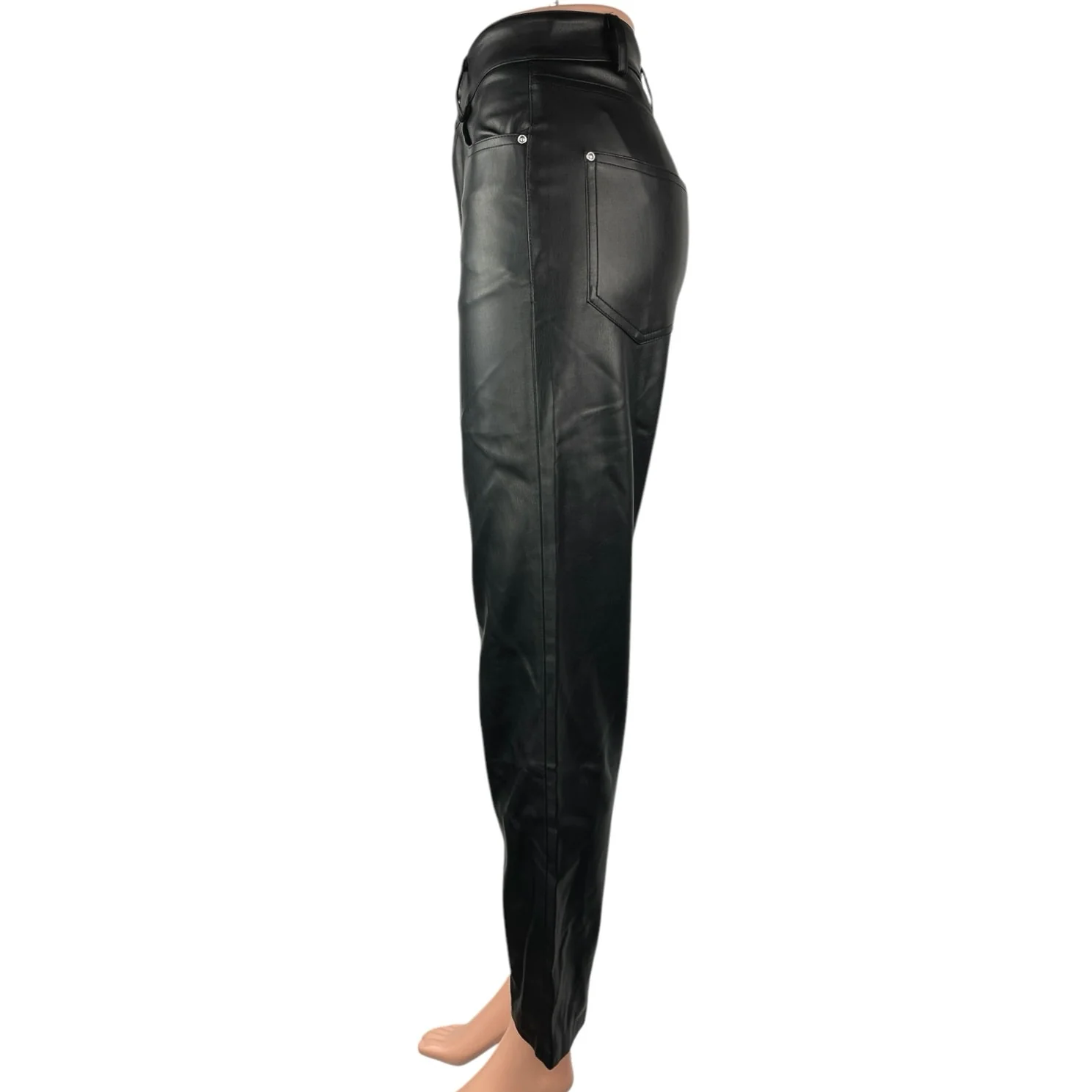 Zara Women's Black Faux Leather Vegan High Rise Straight Casual Pants Size 0 - Image 2