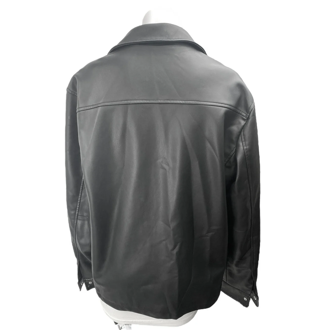 Zara Women's Black Faux Leather Vegan Snap Long Sleeve Moto Jacket Size M - Image 2