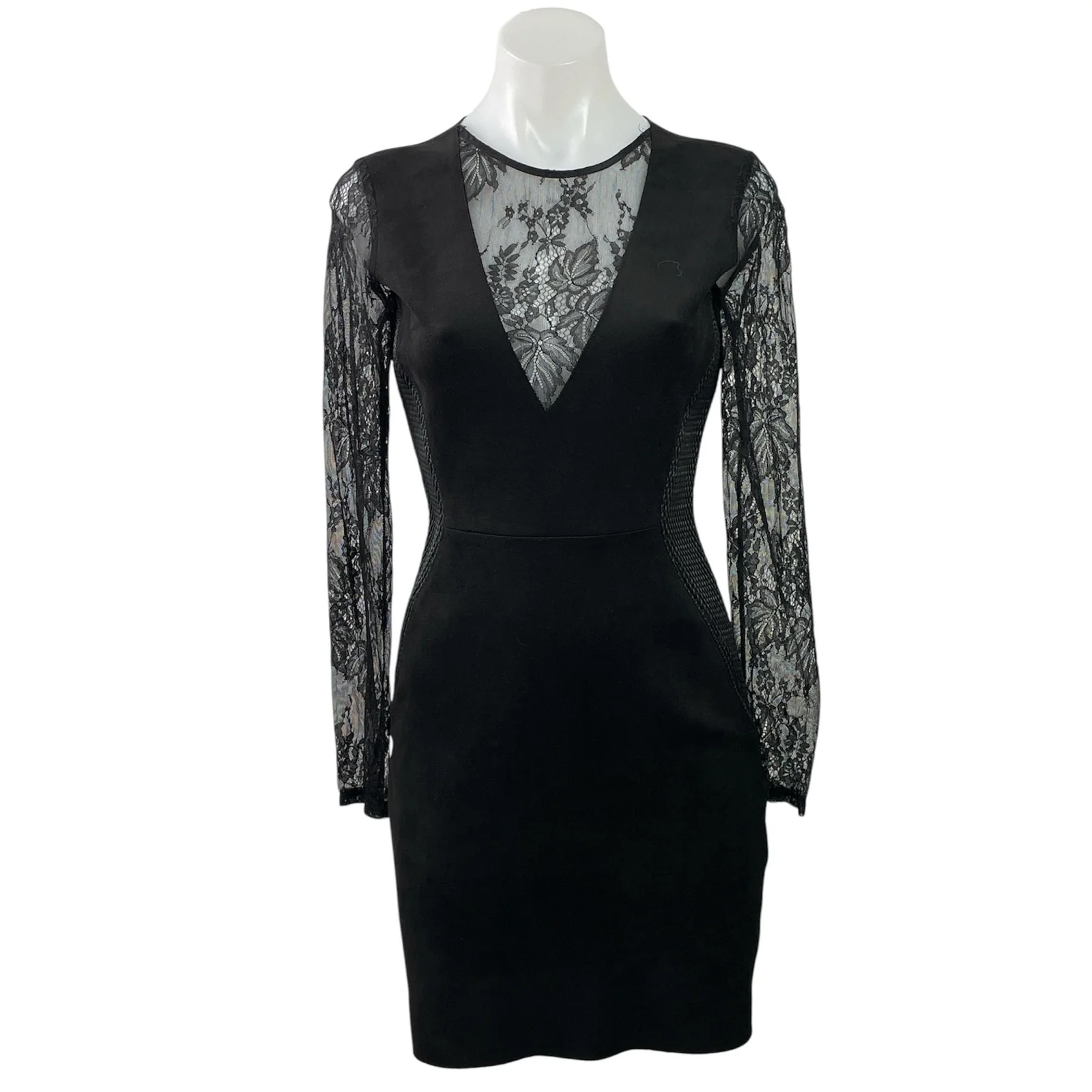 Zara Womens Black Floral Lace Mesh Long Sleeve Zip Mini Sheath Dress Size S