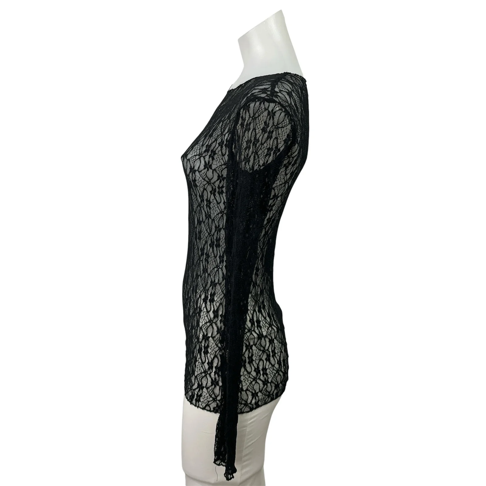 Zara Womens Black Floral Lace Sheer Long Sleeve Swim Beach Cover Up Blouse Top M - Image 2