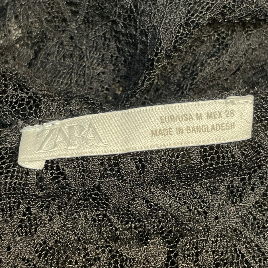Zara Womens Black Floral Lace Sheer Long Sleeve Swim Beach Cover Up Blouse Top M - Image 4
