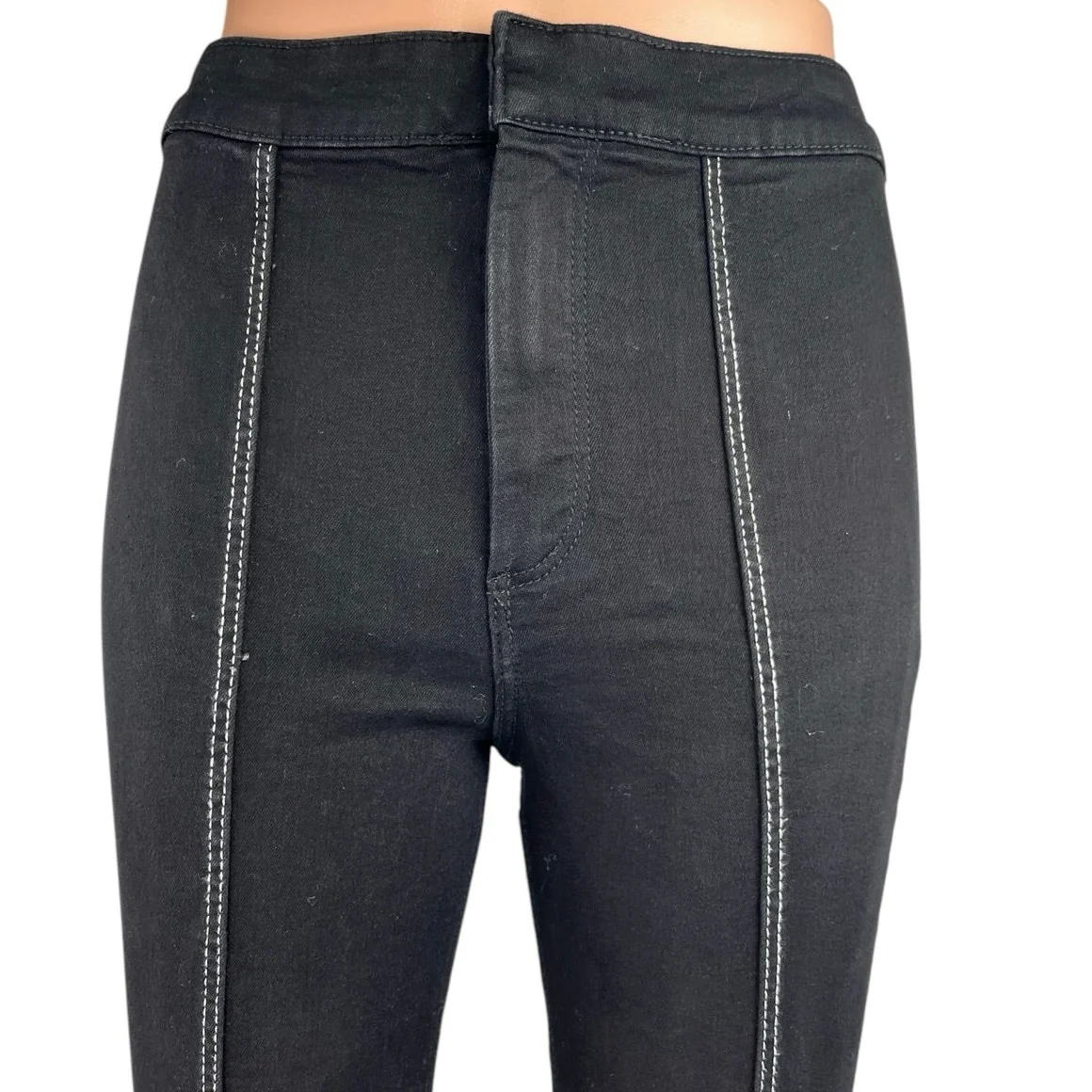 Zara Women's Black High Waisted Pleated Split Hem Skinny Denim Jeans Size 4 - Image 4
