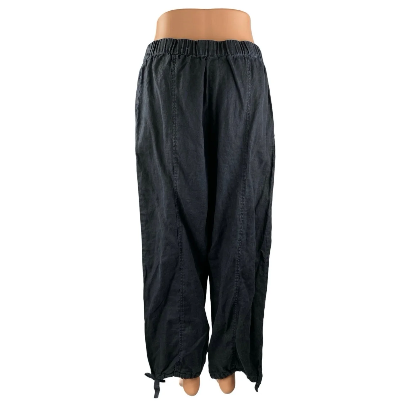 Zara Women's Black Linen High Waisted Tapered Ankle Jogger Trousers Pants Size L - Image 3