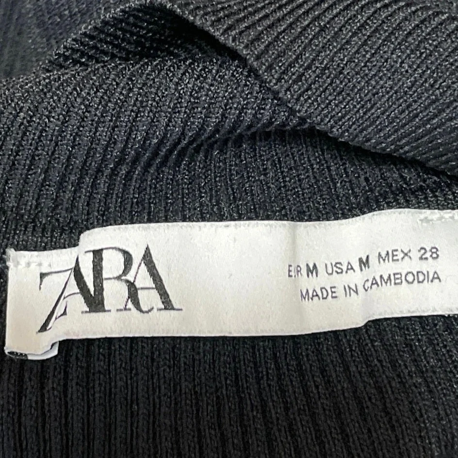Zara Womens Black Ribbed Knit Turtleneck One Shoulder Long Sleeve Sweater Top M - Image 4