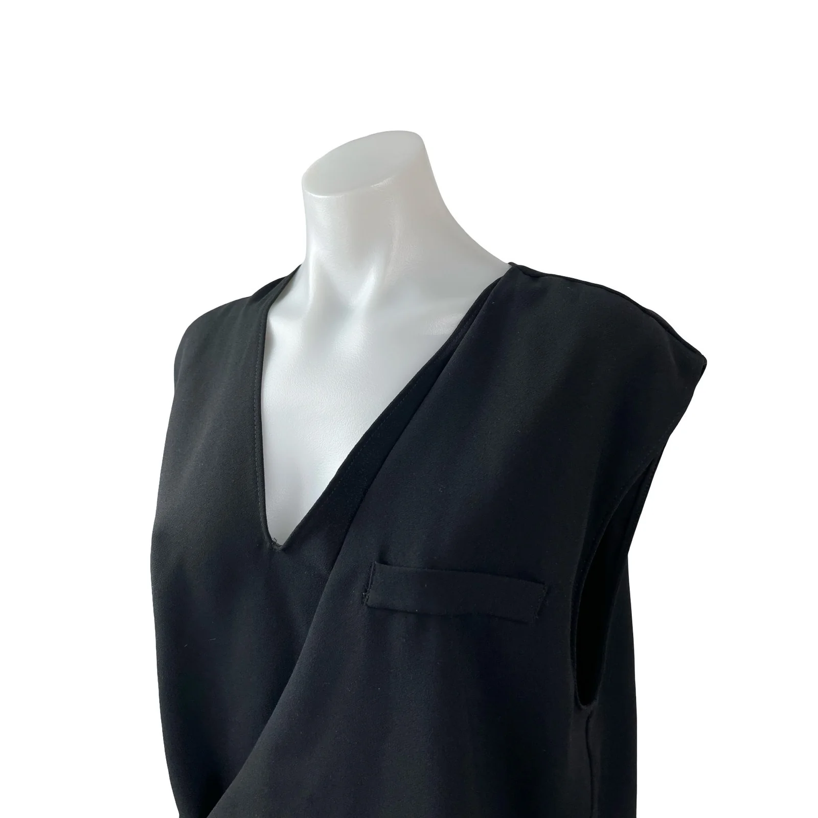 Zara Women's Black Short Cap Sleeve V Neck Tie Wrap Pocket Blouse Top Size L - Image 2