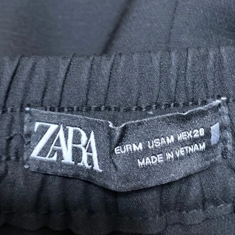 Zara Women's Black Straight Tapered Leg High Waist Drawstring Trousers Pants M - Image 4