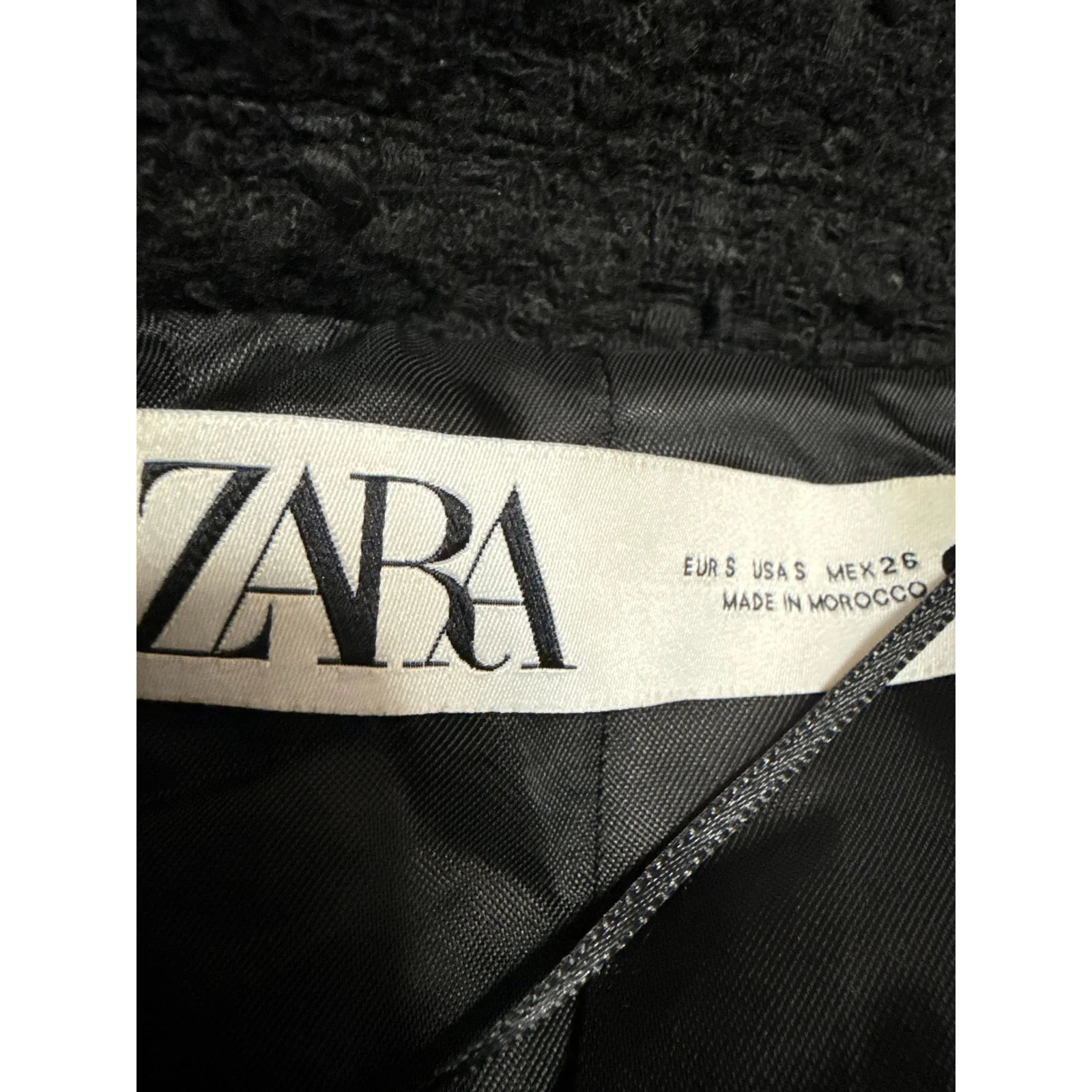 Zara Womens Black Tweed Fringe Double Breasted Military Trench Overcoat Jacket S - Image 4