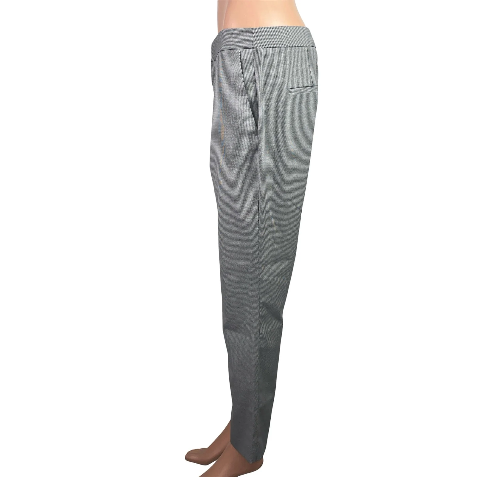 Zara Women's Black White Houndstooth Mid Rise Straight Trousers Dress Pants Sz 6 - Image 2