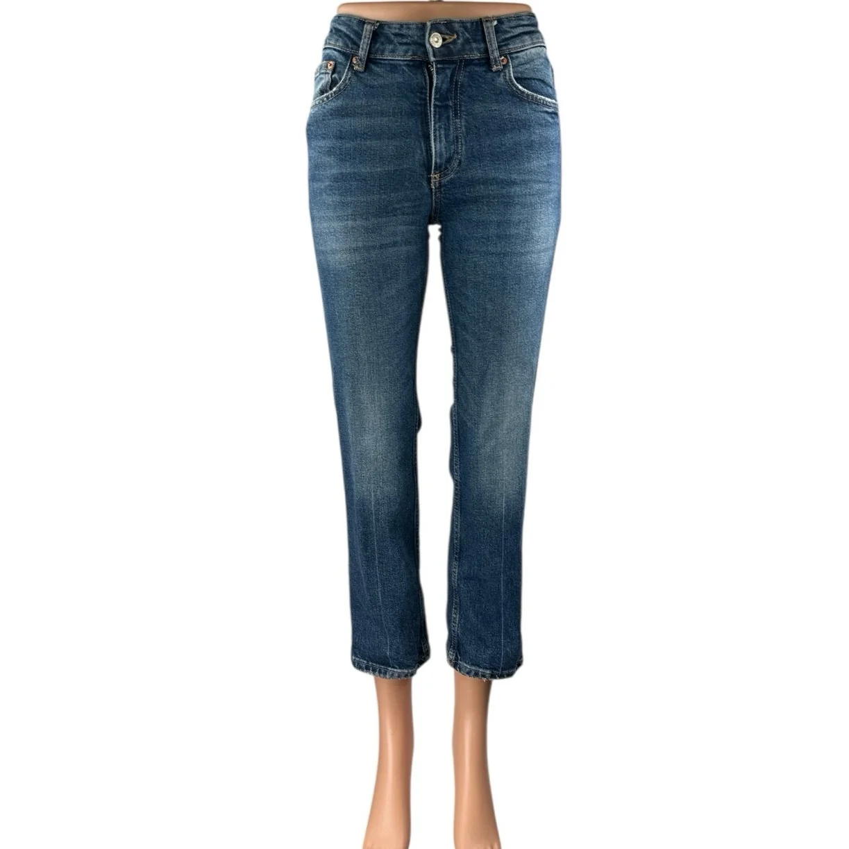 Zara Women's Blue Dark Wash Skinny Leg Mid Rise Slim Fit Denim Jeans Pants Sz 0